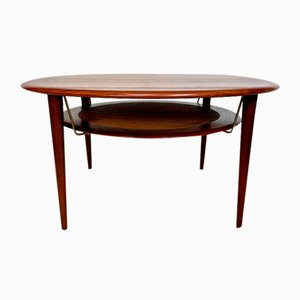 Round Minerva FD 515 Teak Coffee Table with Cane Shelf by Peter Hvidt & Orla Mølgaard-Nielsen for France & Son, Denmark, 1960s-JP-1387953