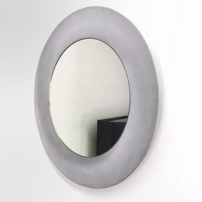 Round Mirror in Textured Aluminum by Lorenzo Burchiellaro, 1970s-PRS-1740505