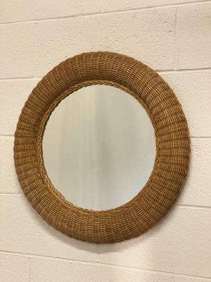 Round Mirror in Wicker, 1980s-NPC-1442058