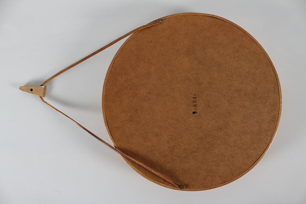 Round Mirror of Oak and Leather by Luxus Vittsjö for Uno & Osten Kristiansson, Sweden, 1970s