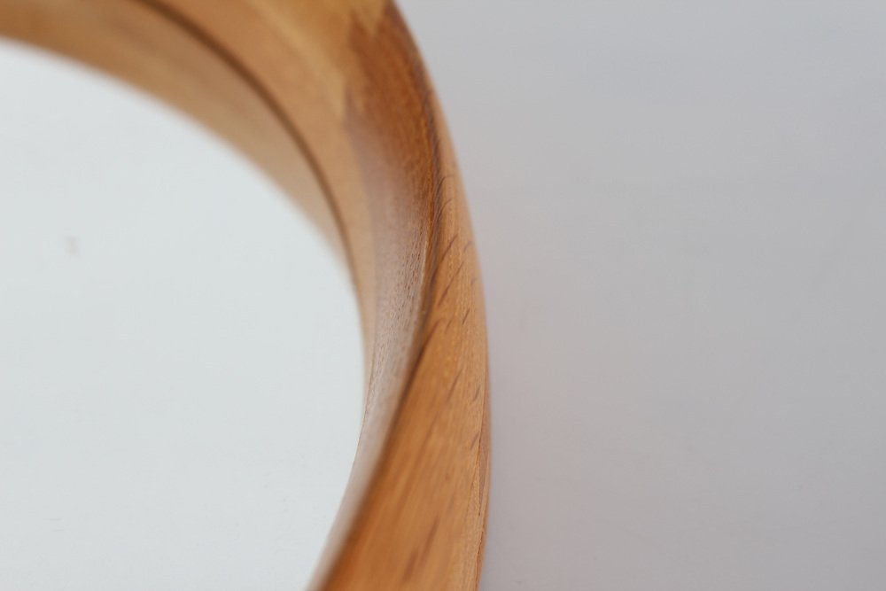 Round Mirror of Oak and Leather by Luxus Vittsjö for Uno & Osten Kristiansson, Sweden, 1970s