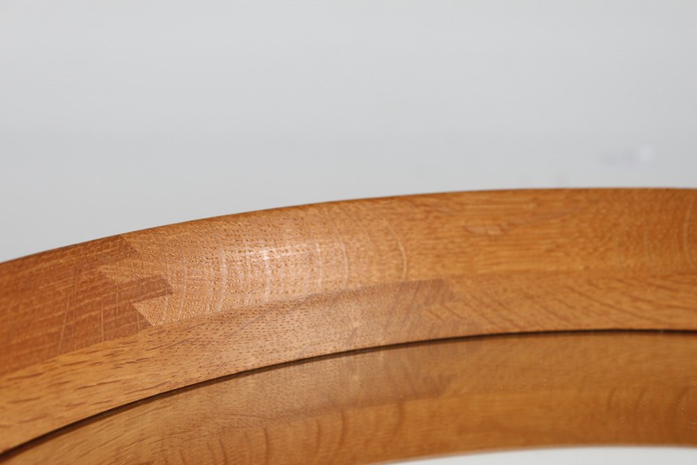 Round Mirror of Oak and Leather by Luxus Vittsjö for Uno & Osten Kristiansson, Sweden, 1970s