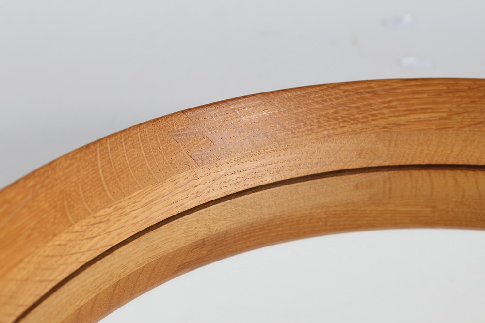 Round Mirror of Oak and Leather by Luxus Vittsjö for Uno & Osten Kristiansson, Sweden, 1970s