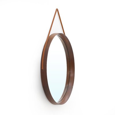 Round Mirror with Leather Strap, 1960s-EZ-1706722