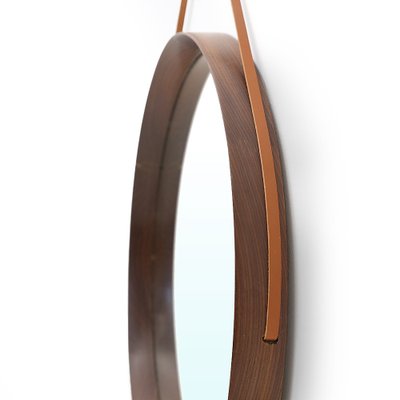 Round Mirror with Leather Strap, 1960s-EZ-1706722