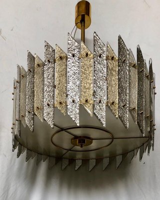 Round Murano Art Glass and Brass Chandelier, 1970s-UH-834097