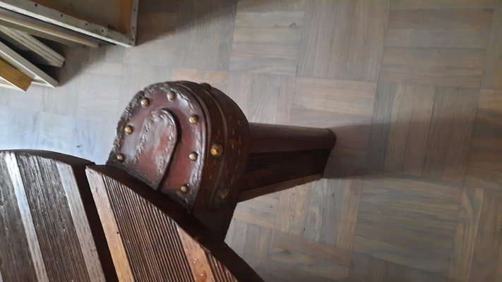 Round Oak and Leather Coffee Table attributed to Jacques Adnet, 1950s-EAI-1398322