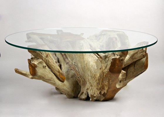 Round Organic Teak Root Coffee Table with Safety Glass Plate, 2021-TQA-1322207