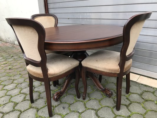 Round Oval Extendable Table with Chairs, 1970s, Set of 4-WQQ-1397040