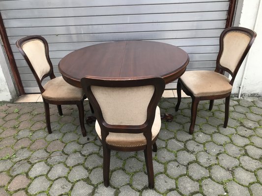 Round Oval Extendable Table with Chairs, 1970s, Set of 4-WQQ-1397040