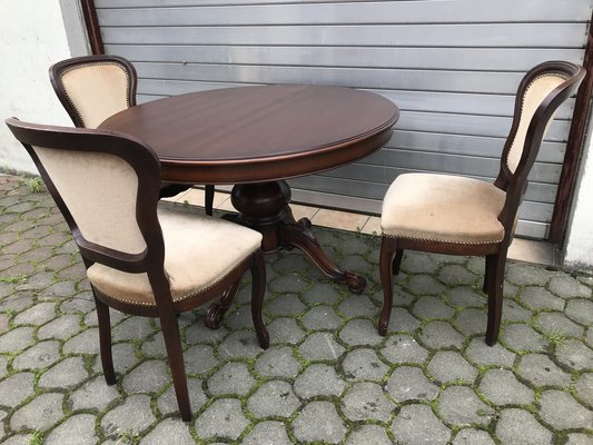 Round Oval Extendable Table with Chairs, 1970s, Set of 4-WQQ-1397040