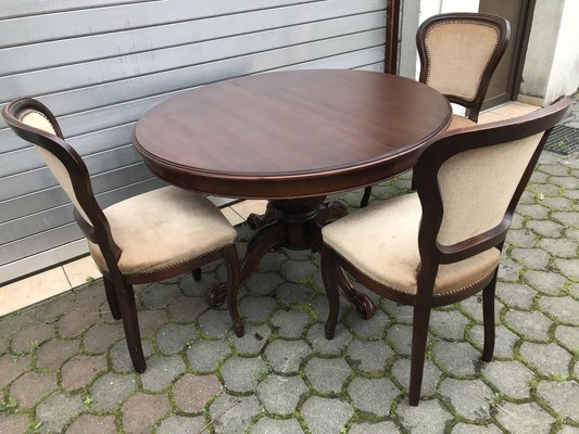 Round Oval Extendable Table with Chairs, 1970s, Set of 4-WQQ-1397040