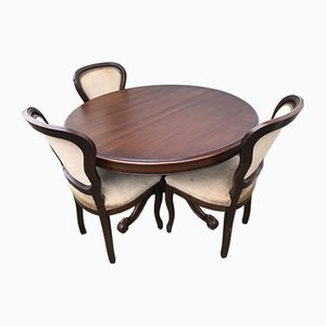 Round Oval Extendable Table with Chairs, 1970s, Set of 4-WQQ-1397040