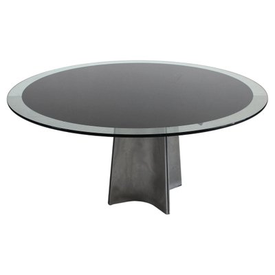 Round Pedestal Table in Steel and Glass by Luigi Saccardo for Maison Jansen, 1970s-IVC-1363159