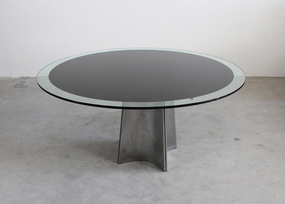 Round Pedestal Table in Steel and Glass by Luigi Saccardo for Maison Jansen, 1970s-IVC-1363159