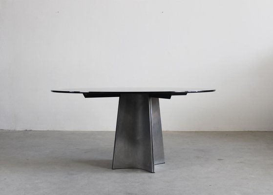 Round Pedestal Table in Steel and Glass by Luigi Saccardo for Maison Jansen, 1970s-IVC-1363159