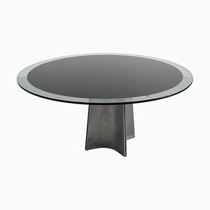 Round Pedestal Table in Steel and Glass by Luigi Saccardo for Maison Jansen, 1970s-IVC-1363159