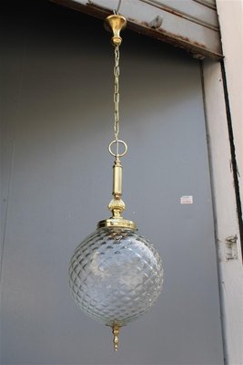 Round Pendant Lamp in Murano and Brass from Venini, 1950s-EH-1389335