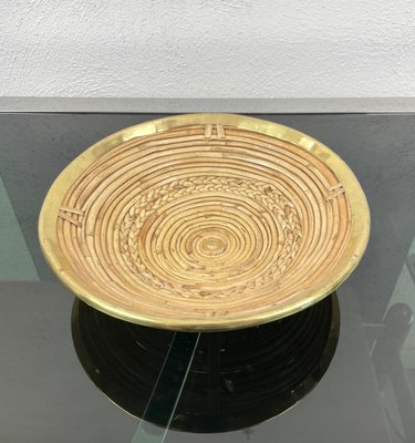 Round Rattan & Brass Plate Centerpiece, Italy, 1970s-LYQ-1171455