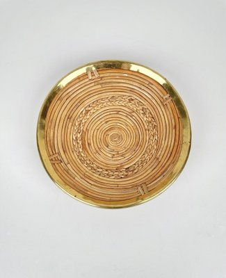 Round Rattan & Brass Plate Centerpiece, Italy, 1970s-LYQ-1171455