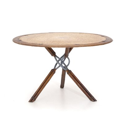 Round Rattan, Leather and Metal Table by Ramon Castellanos for Kalma, 1980s-EZ-987917