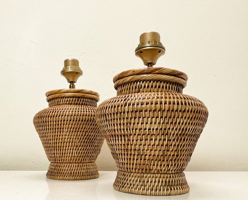 Round Rattan Table Lamps in Coastal Style, 1980s, Set of 2-WZZ-1721806