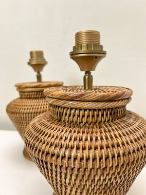 Round Rattan Table Lamps in Coastal Style, 1980s, Set of 2-WZZ-1721806