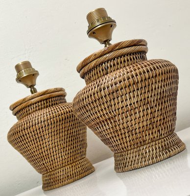 Round Rattan Table Lamps in Coastal Style, 1980s, Set of 2-WZZ-1721806