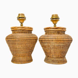 Round Rattan Table Lamps in Coastal Style, 1980s, Set of 2-WZZ-1721806