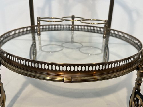 Round Rolling Table in Silver Brass from Maison Baguès, 1940s