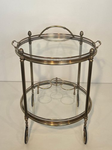 Round Rolling Table in Silver Brass from Maison Baguès, 1940s