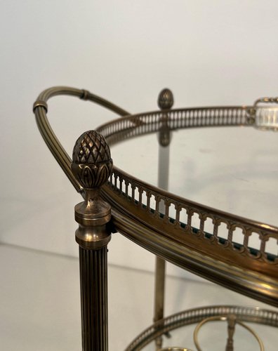 Round Rolling Table in Silver Brass from Maison Baguès, 1940s