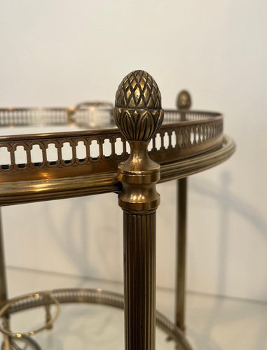 Round Rolling Table in Silver Brass from Maison Baguès, 1940s