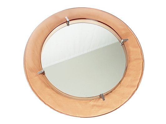 Round Salmon Glass Wall Mirror from Cristal Art, 1960s-RD-1705158