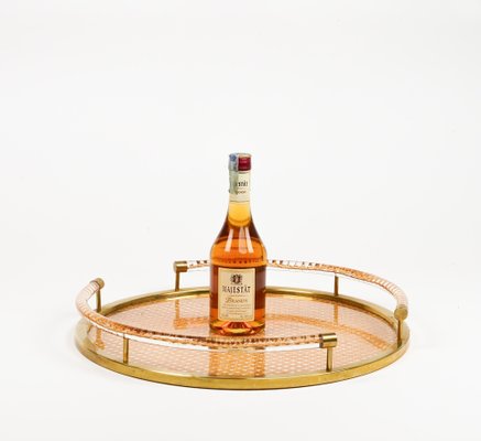 Round Serving Tray in Acrylic Glass, Rattan and Brass in the style of Christian Dior, Italy, 1970s-LYQ-1740754