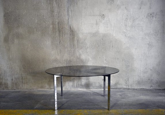 Round Smoked Glass and Metal Coffee Table, 1960s-QVY-791958