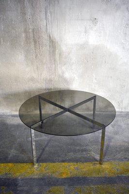 Round Smoked Glass and Metal Coffee Table, 1960s-QVY-791958