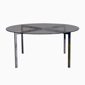 Round Smoked Glass and Metal Coffee Table, 1960s-QVY-791958