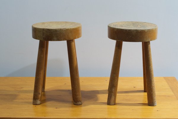 Round Stools by Charlotte Perriand for Les Arcs, France, 1960s, Set of 2-LA-1223802