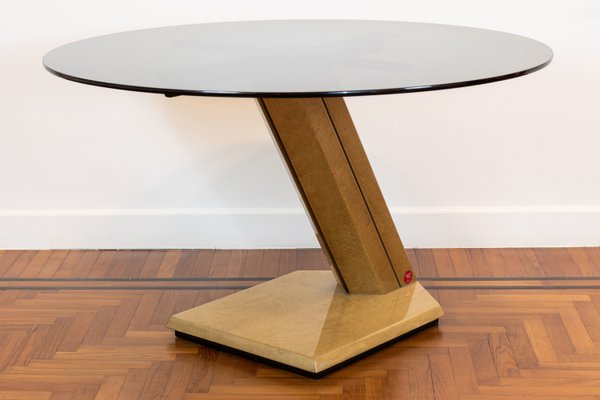 Round Sunny Table in Wood and Smoked Glass by Giovanni Offredi for Saporiti, 1970s-IVC-2033239