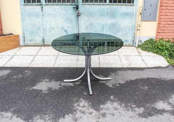 Round Table in Chromed Metal and Glass by Giotto Stoppino, Italy, 1960s-VCV-1264366