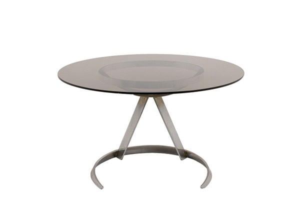 Round Table in Chromed Metal and Smoked Glass by Boris Tabacoff, 1970s-CEJ-1016819