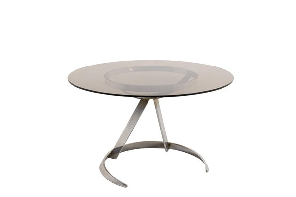 Round Table in Chromed Metal and Smoked Glass by Boris Tabacoff, 1970s-CEJ-1016819