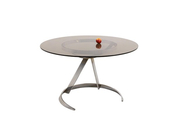 Round Table in Chromed Metal and Smoked Glass by Boris Tabacoff, 1970s-CEJ-1016819