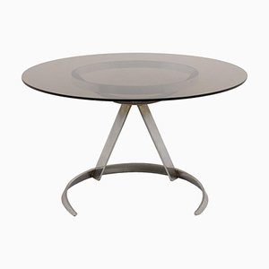 Round Table in Chromed Metal and Smoked Glass by Boris Tabacoff, 1970s-CEJ-1016819