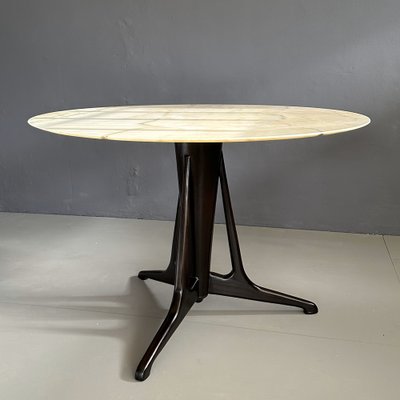 Round Table with Marble Top Base in Mahogany Wood attributed to Ico & Luisa Parisi, 1950s-YMJ-1742150