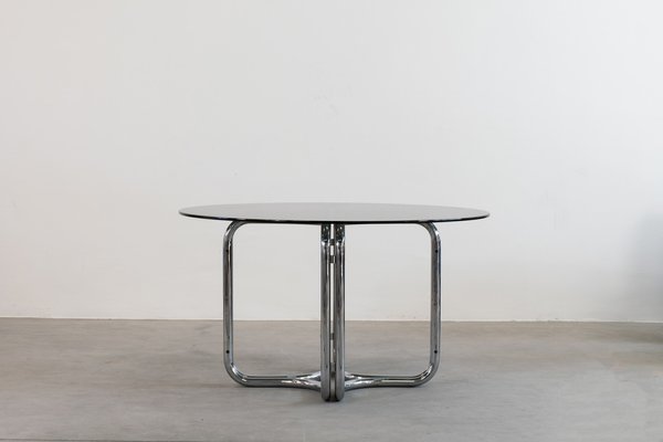 Round Table with Steel Base and Glass Top by Giotto Stoppino, 1970s-IVC-1720536