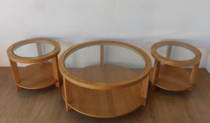 Round Tables with Glass Tops, 1980s, Set of 3-ZEF-2017493