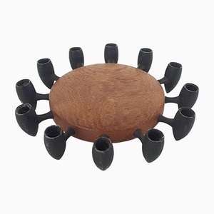 Round Teak and Metal Candleholder from Digsmed, Denmark, 1964-ZO-1075749