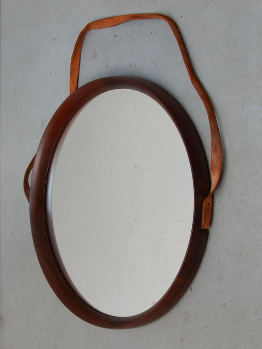 Round Teak Mirror by Östen Kristiansson for Luxus, 1950s